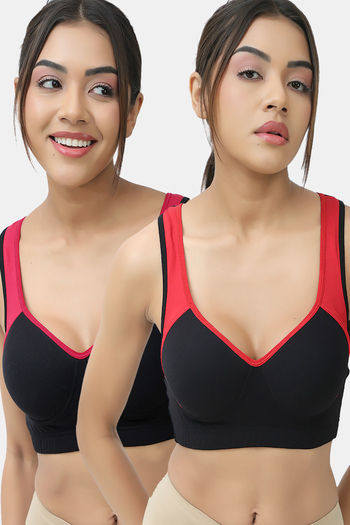 Buy Lady Lyka Cotton Padded Sports Bra (Pack of 2) - Multicolor